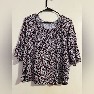 Michael Kors Floral Blouse in Navy and White